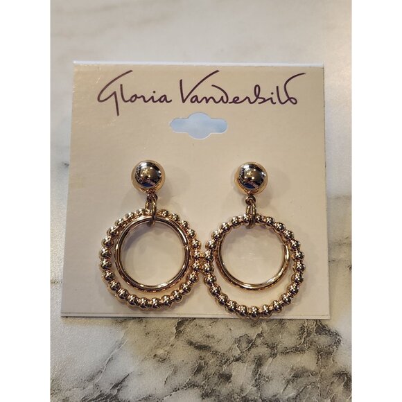 Gloria Vanderbilt Gold-Tone Double Hoop Earrings With Beaded Detail - Picture 1 of 5